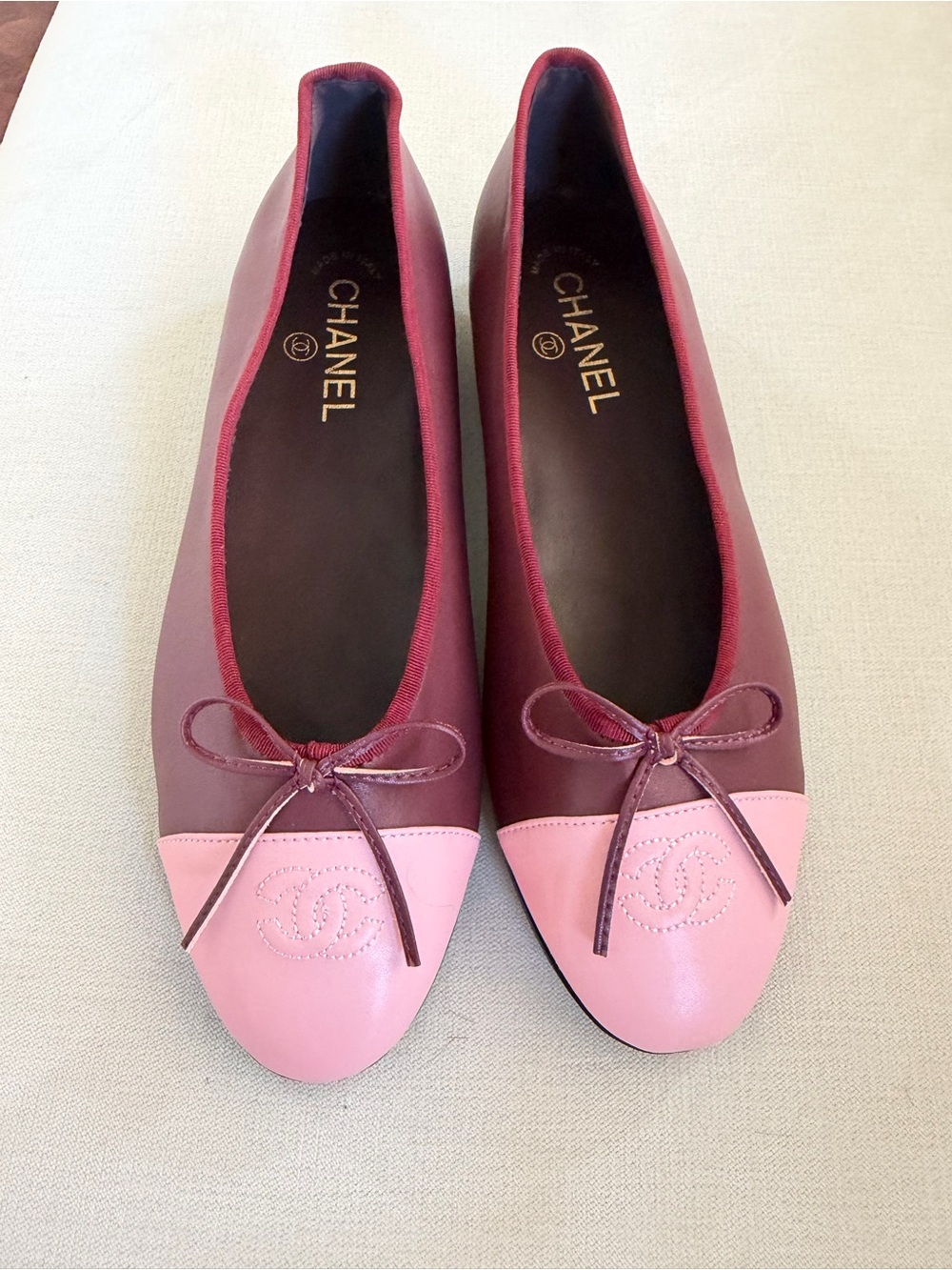 CC No Label Two-Tone Pink & Burgundy Leather Ballerina Flats New